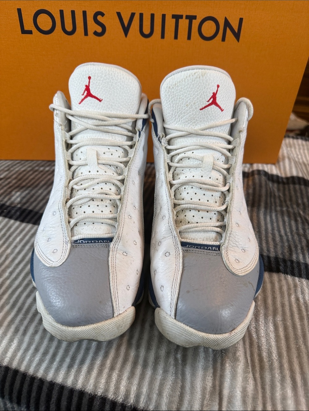 Jordan White, Gray , Blue & Red Retro Basketball Sneakers